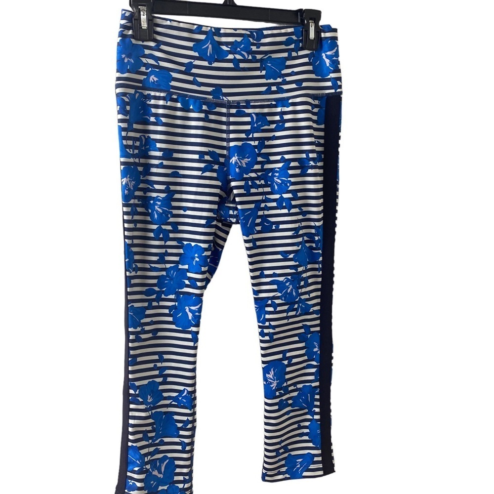 Kate Spade Floral Crop Leggings. Blue White stripes Sz M - Picture 5 of 16